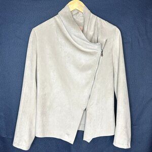 Minimalist Moto Streetwear neutral faux suede leather asymmetric jacket, S